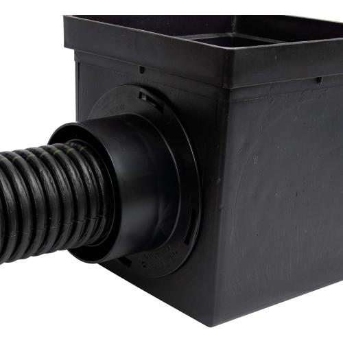 NDS 900BKITRTL1PK Square Catch Basin Drain Kit with 2-Opening Catch Basin Drain, 2 Adapters, 1 Outlet Plug, 1 Plastic Drain Grate, 9-Inch, for Lawns, Landscaped Areas, Black