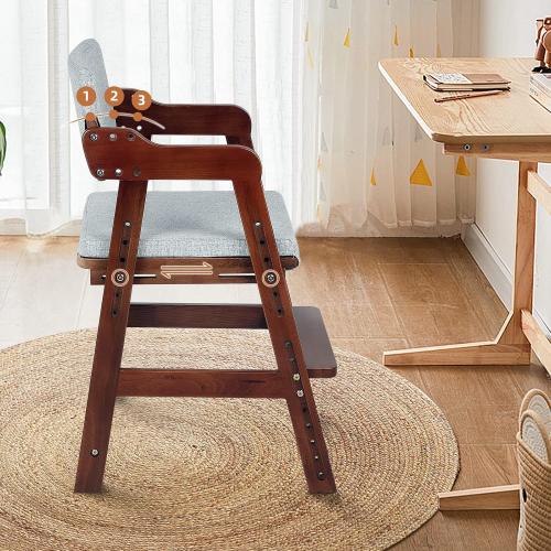 Ezebaby Wooden High Chair for Toddlers to Teens Adjustable Kids Learning Chair with Steps, Child Seats with Removable Cushions (Nut-Brown)