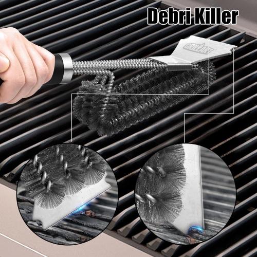 GRILLART Grill Brush and Scraper BBQ Brush for Grill, Safe 18 Stainless Steel Woven Wire 3 in 1 Bristles Grill Cleaning Brush, BR-4516