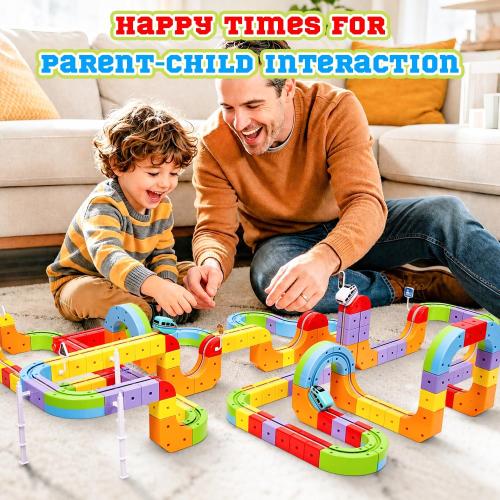 Electric Train Set for Kids,3D Infinity Flexible Track, DIY Track Building Kits with Train and Traffic Signs Traffic, STEM Gravity-Defying Learning Toy for Boys Girls 4 5 6 7 8 Birthday