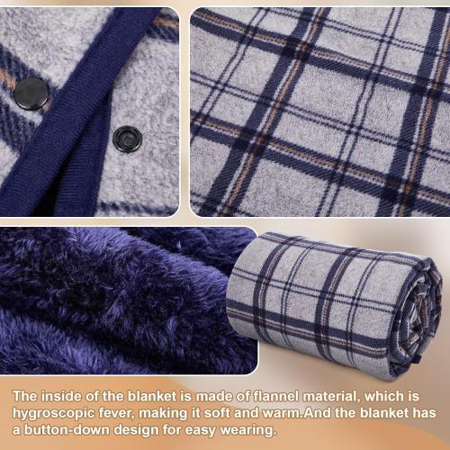 Newwiee 2 Pcs Fleece Wearable Desk Blanket for Work Chair, Plaid Lap Blanket with Buttons for Woman Travel Bed Sofa Office and Outdoor ? blue black ?