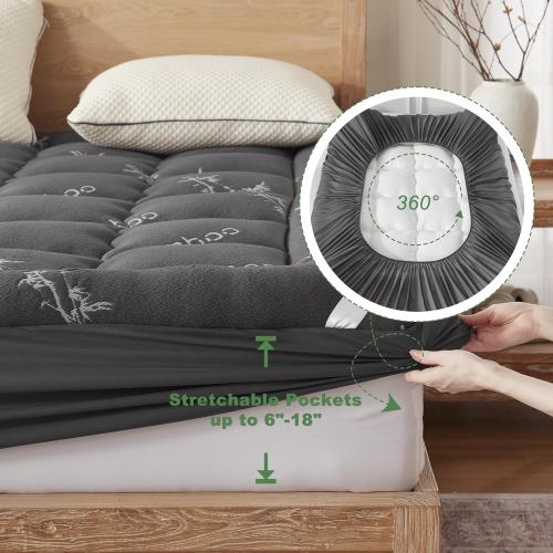 Extra Thick Mattress Topper, Down Alternative Fill, Medium-Soft Plush, 8-21 Inch Deep Pocket, Machine Washable (Black, Queen(60*80))