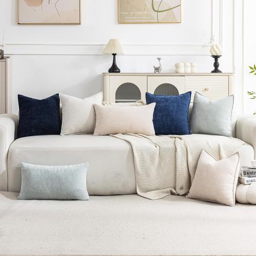 Set of 2 Soft Textured Decorative Throw Pillow Covers 16x16 Inch Cozy Farmhouse Cushion Cover Square Accent Pillow Cases for Bed Couch Sofa Living Room, Grey Blue