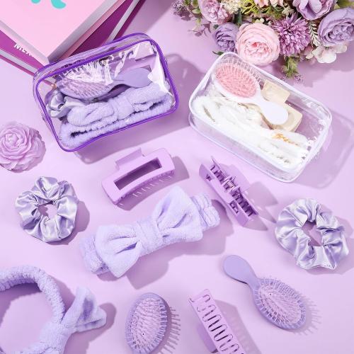 40 Pcs Bachelorette Favor Set Include Headband Scrunchies Hair Claw Clips Hairbrush and Makeup Bag for Bridal Shower Party Gifts Bridesmaid Wedding Supplies(White and Purple)
