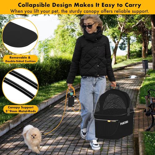 PAWZIDEA Double Pet Stroller with 2 Detachable Carriers, Portable Dog Crate for Car Travel & TSA-Approved Expandable Cat Carrier, Foldable Lightweight Jogger Stroller for 2–4 Cats or Small/Medium Dogs