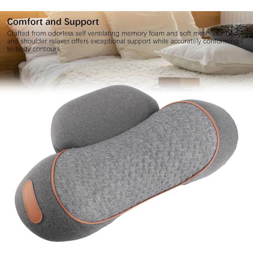 Neck Support Pillow Memory Foam with Detachable Pillowcase, Grey, USB Plug in 3 Temperatures - Soothing Heat Function, Customizable Comfort for Sleeping and Relaxation