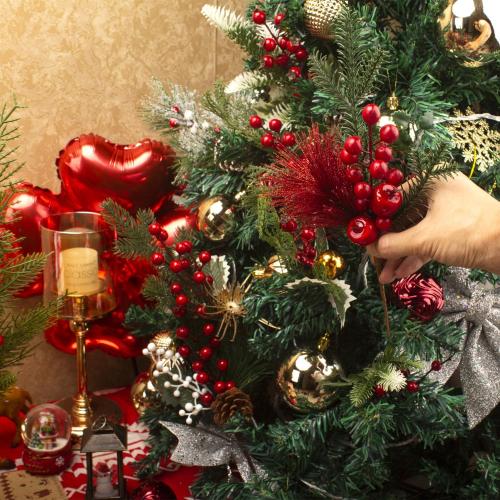 10 Pcs Artificial Pine Picks Christmas Pine Picks Pine Needles Branches with Red Berry Pinecones Berry Branches Fake Berries for Flower Arrangements Wreaths Holiday Xmas Tree Decoration