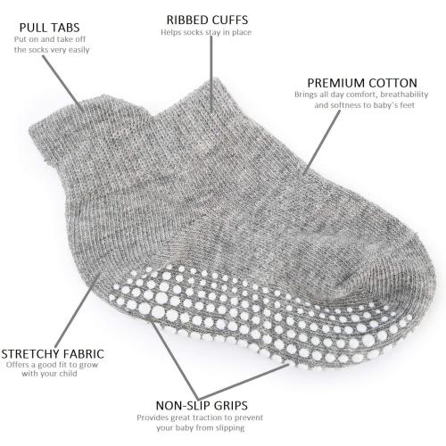 Zaples Baby Non Slip Grip Ankle Socks with Non Skid Soles for Infants Toddlers Kids Boys Girls