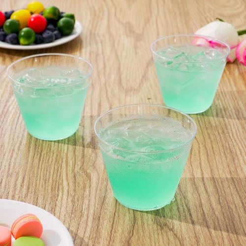 9 oz Clear Plastic Cups, 100 Pack Disposable Fancy Cup for Wedding, Cocktail Cups 9 Ounce, Bulk Clear Plastic Tumblers for Iced Coffee, Cold Beverage