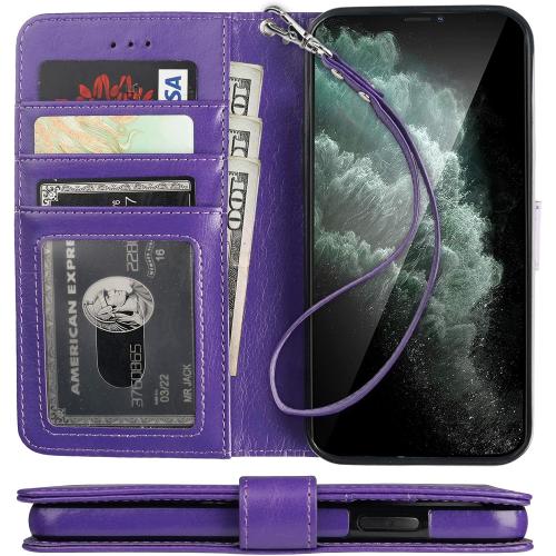 Bocasal for iPhone 11 Pro Max Wallet Case with Card Holder PU Leather Kickstand Shockproof Protective Wrist Strap Flip Cover for iPhone 11 Pro Max 6.5 inch (Purple)