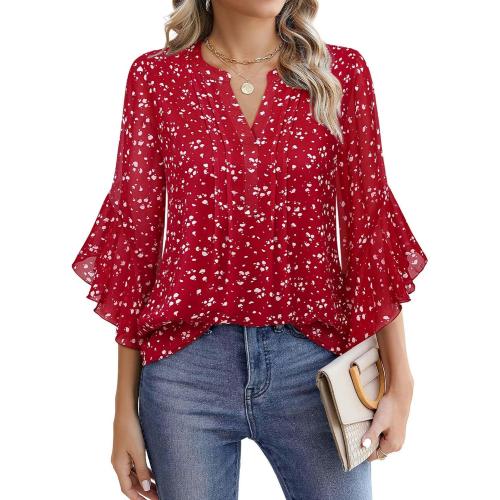 Timeson Women's 3/4 Sleeve Tops Dressy Casual Business Work Blouses Chiffon Shirts
