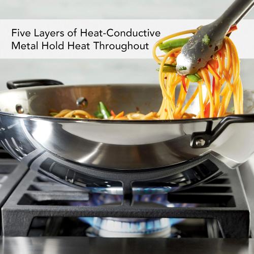 KitchenAid 5-Ply Clad Polished Stainless Steel Wok, Induction Compatible, Dishwasher Safe, 15 Inch Open Stir-Fry Pan