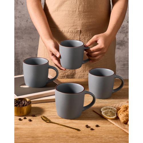 famiware Mercury Coffee Mugs 13 oz, Coffee Mugs Set of 4 with Handle, Cups for Latte, Hot Tea, Cappuccino, Mocha, Cocoa, Dark Grey