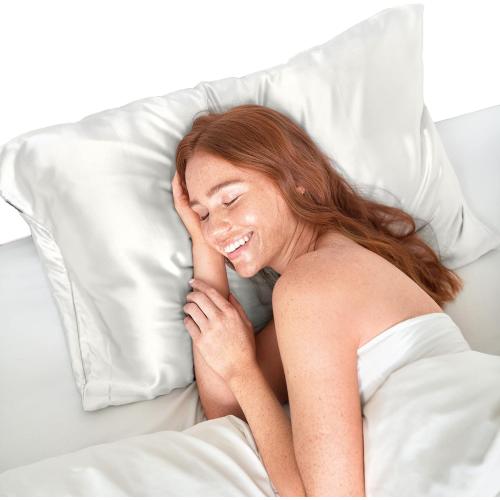 Kitsch Satin Pillowcase with Zipper for Hair & Skin, Softer Than Silk Pillow Cases Queen Size Set of 2, Wrinkle-Free, Smooth and Cooling Satin Pillow Covers, Standard Size 19x26 - Ivory, 2pcs