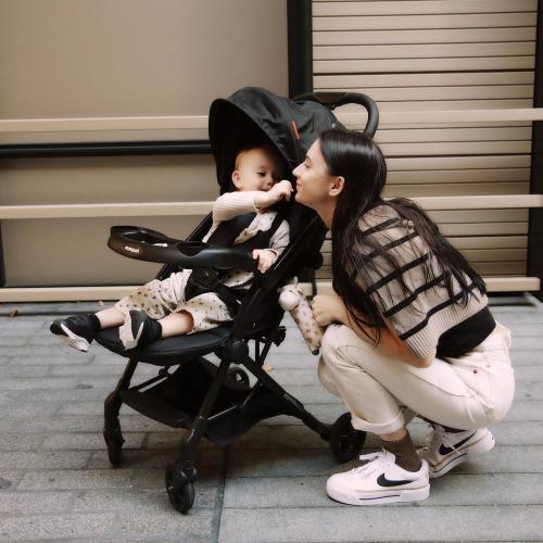 Mompush Lithe V2 Lightweight Travel Stroller, Compact Foldable Baby Stroller with Travel Bag, One-Hand Fold Stroller, Snack Tray, Mechanical Recline Seat, Airplane-Ready, UPF 50  Canopy & Rain Cover