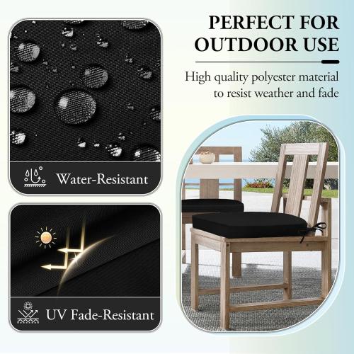 Outdoor Chair Cushions for Patio Furniture - Patio Chair Cushions Set of 2 - Water Resistant Round Corner Outdoor Seat Cushions 17X16X2, Black