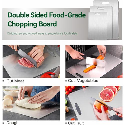 Titanium Cutting Board Set of 3,100% Pure Titanium Cutting Boards for Kitchen, Double Sided Food-Grade Chopping Board for Cutting Meat Vegetable Fruit, Dishwasher Safe