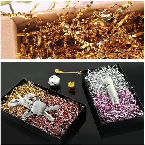 LDKGHE 4 oz Crinkle Cut Paper Shred Filler for Gift Wrapping Baskets Filling Box Birthdays Christmas Thanksgiving Easter Weddings Valentines Mother's Day Anniversaries (Black and Gold)