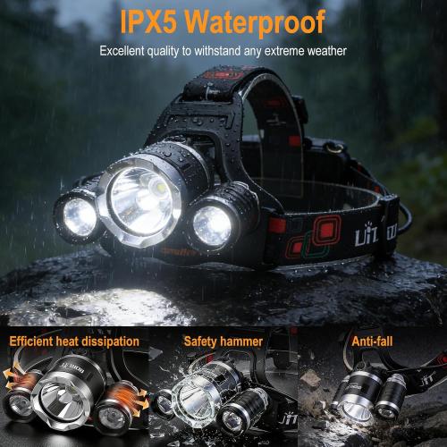 BORUIT RJ-3000 LED Black Light Headlamp,3 Modes White and UV Light Headlamp, Super Bright USB-C Rechargeable Aluminum Head Lamp for Inspection,Scorpions, Camping Hiking Outdoor Use