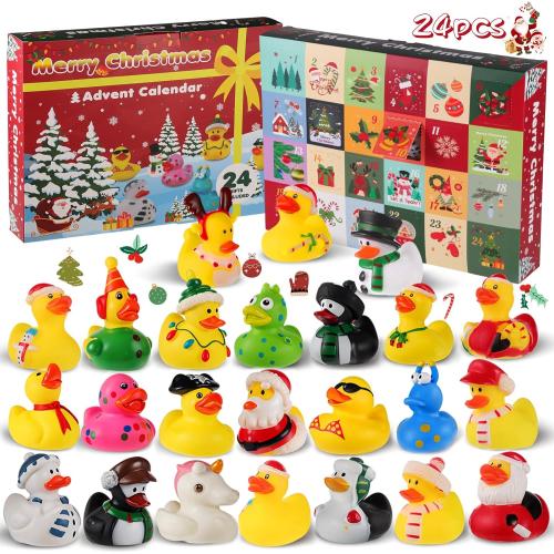 Rubber Duck Advent Calendar 2025, 24 Days Christmas Rubber Ducks Countdown Calendar 24 Pcs Christmas Ducks Advent Calendars Stocking Stuffers Bath & Pool Toys for Kids Boys Girls