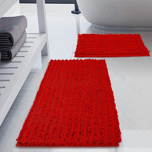 Luxury Chenille Red Bathroom Rugs Sets 2 Piece, Thickened Hot Melt Rubber Bottom Bath Mats for Bathroom Non Slip,Bath Rugs Quick Dry Machine Washable for Shower Mat (32x20 17x24)