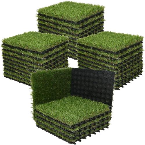 XLX TURF Artificial Grass Turf Tiles Interlocking Set 36 Pieces, Square Fake Grass Tiles Self-draining for Pet Indoor/Outdoor Flooring Decor, 12x12, 8 Buckle Systerm