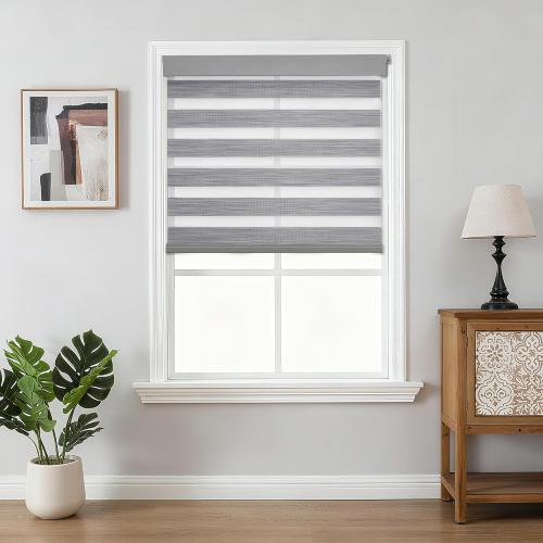 Joydeco No Drill Zebra Blinds for Windows, Cordless Day & Night Dual Sheer Roller Shades, Easy Installation, Free-Stop Lift System, Light Filtering Privacy Blinds for Home(Grey,22 W x 75 H)