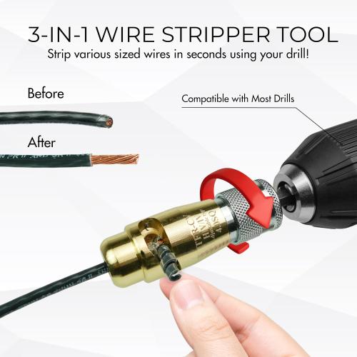 Wire Stripper for Drill, Wire Twister Tool for Drill, 14-12-10-8-6 Gauge drill wire stripper, wire twister, 6 In 1 Professional Electrician Wire Nut Twister for drill Stripping and Twisting Tool, 6pcs