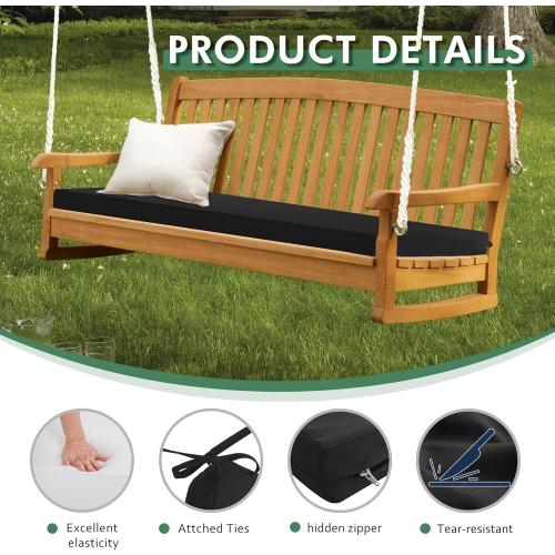BKACK AND WHITE Outdoor Bench Cushion: Waterproof and Fade Resistant Patio Furniture Cushions - Non-Slip Bench Pad Cushion with Removable Cover for Garden Swing Porch Sofa Settee, 48 x 18 x 3 Inch, Black