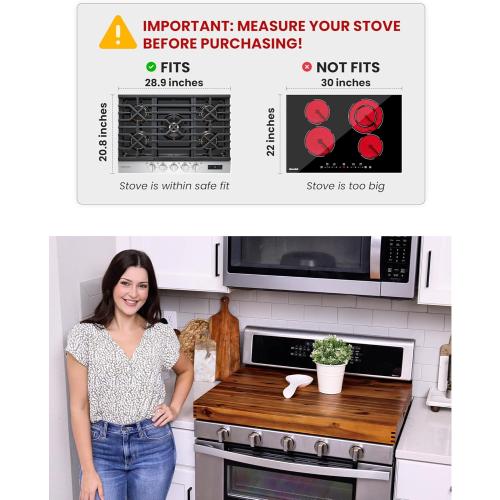 TIDITA Stove Top Covers for Electric Stove 30”x22” (Outer) / 28.9”x20.8” (Inner) - Acacia Wood Noodle Board Gas Stovetop - Stove Top Covers for Gas Burners, Sink Cover For Counter Space (Walnut color)