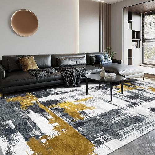 VKLiving Machine Washable 8'x10' Abstract Area Rug - Non Slip, Modern Woven, Soft Carpet for Living Room, Bedroom, Kitchen & Dining - Black