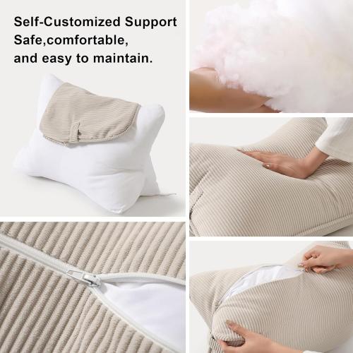 Pat. Pend. Corduroy Lumbar Support Back Pillow for Watching TV, Reading & Gaming, Ergonomic Triangle Support Cushion for Sofa, Armchair & Bed Sitting, Removable Washable Cover, Beige Gray