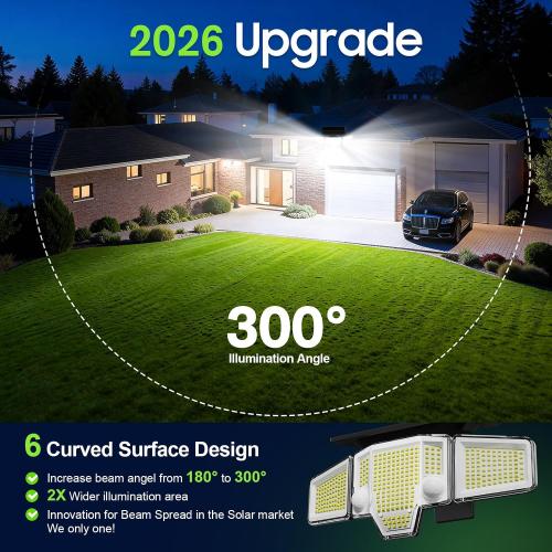 Solar Flood Lights,4000LM 366LED Dual Motion Sensor Outdoor Lights