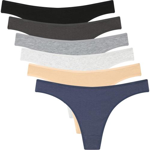 ELACUCOS 6 Pack Medium Women's Thongs Cotton Breathable Panties Bikini Underwear