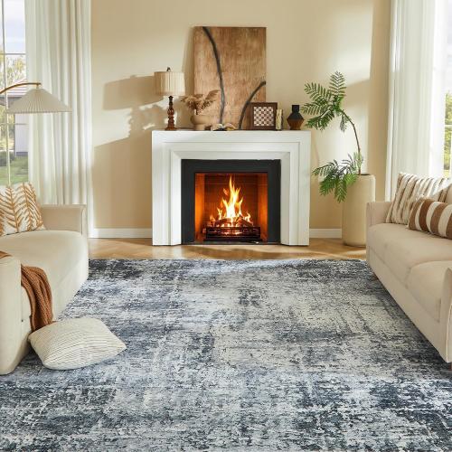 Size 5x7 Color grey  Area Rugs, Modern Abstract Rug with Anti Slip Backing, Stain Resistant Washable Rugs for Living Room, Non-Shedding Machine Washable Area Rug, Grey/White, 5'x7'