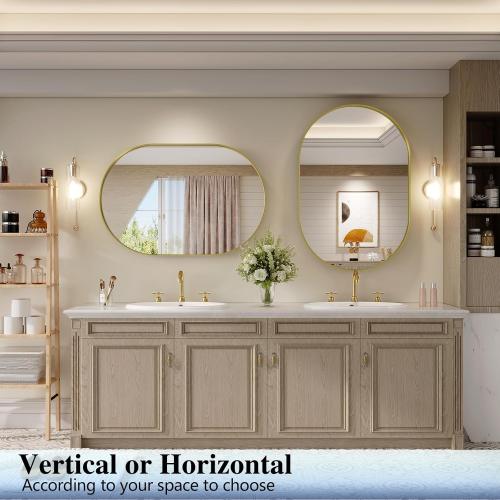 Gold 40x30 Oval Mirror, 40×30 Gold Bathroom Mirror, Oval Mirror for Bathroom, Gold Vanity Mirror for Wall, Entryway, Living Room, Wall Mount Mirrors Hangs Vertical or Horizontal