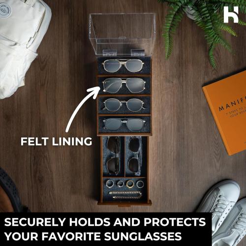 Holme & Hadfield Premium 6-Slot Sunglasses Organizer – Beautiful 360° Views – Handcrafted Wooden Sunglasses Display Case for Multiple Glasses – Luxurious Birthday Gift