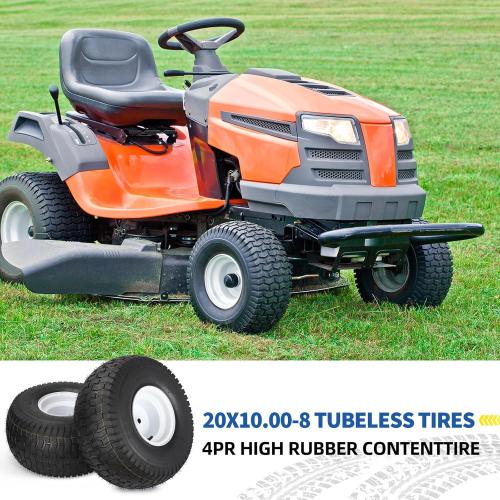 20x10.00-8 Lawn Mower Tire and Wheel, 4 Ply Tubeless Tire, Replacement 20x10-8nhs Riding Lawn Mower and Tractor Rear Tire and Wheel Assemblies, 3.5 Offset Hub, 3/4 Borehole, and 3/16 Keyway