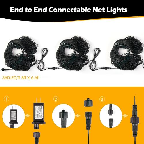 BlcTec Christmas Lights Outdoor 360 LED 9.8ft x 6.6ft Christmas Net Lights with 8 Modes, UL Certified, Timer, Connectable, Waterproof for Bushes, Shrubs, Yard Outdoor Xmas Decorations, Warm White