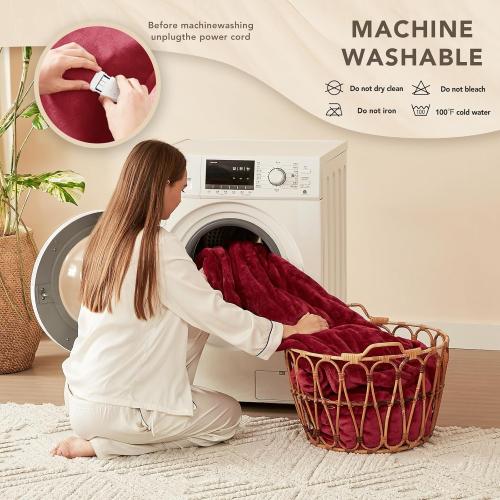 Homemate Heated Blanket Electric Throw - 50x60 Heating Blanket Throw 1/2/4/6/8 Hours Auto-Off 10 Heat Level Over-Heat Protection Flannel Sherpa ETL Certification