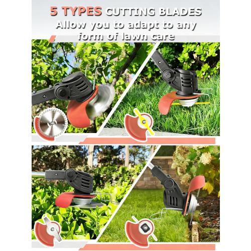 Electric Weed Wacker Cordless Battery Powered,20V Lightweight Weed Trimmer Eater with 2 Battery and Charger,3 in 1 Grass Trimmer/Brush Cutter/Lawn Edger with 26 Blade for Yard,Garden