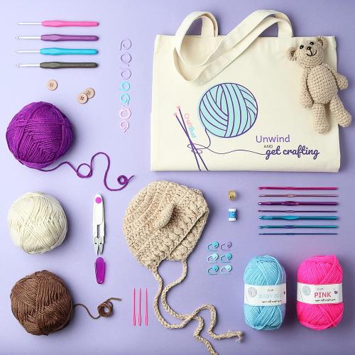 73 Piece Crochet Kit for Beginners Adults and Kids, Premium Crochet Set with 21 Crochet Hooks Set and 1500 Yards of Yarn for Crocheting Kit, Canvas Tote Bag and Lots More