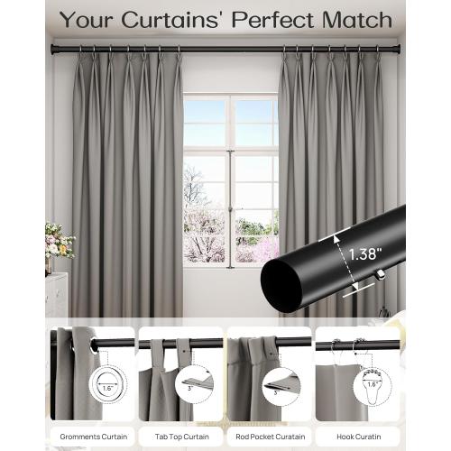 Tension Curtain Rod by EZFurni,42-123 Inches,Heavy Duty Tension Rods for Windows,No Drilling Adjustable Curtain Rod for Patio,Hold Up Blackout Curtains and Non Slip,Black