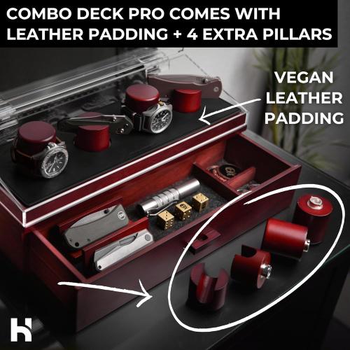 Watch & Pocket Knife Display Case – Switch Up Your Display with the Modular Pillars – Comes with Vegan Leather Padding andThe Combo Deck Pro – Christmas Gift for Men