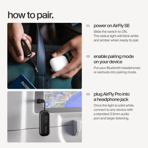 Twelve South AirFly SE, Bluetooth Wireless Audio Transmitter Adapter, Black