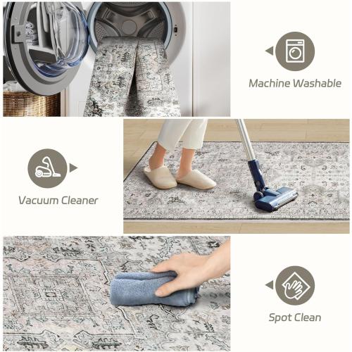 Madane Washable Runner Rug - 2x8 Runners for Hallways Kitchen Non-Slip Runner Rugs Ultra-Thin Laundry Room Rug Throw Carpet Runner for Entrance Living Dinning Room Foyer (Ivory/Brown, 2 x 8)