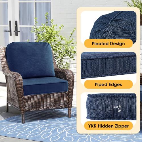 Set of 2 Size 24x24 Color Blue Outdoor Cushions for Patio Furniture Set of 2, 24x24 Water Repellent Chair Cushions Removable Seat Bottom & Back Cushion Covers for Chair, Sofa, Couch, Navy