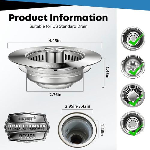 Upgraded 3 in 1 Kitchen Sink Drain Strainer (Silver-2Pack)