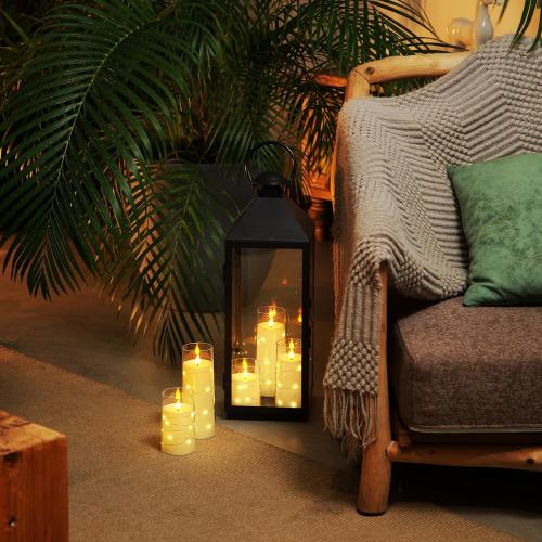 Homemory Pure White Flameless Candles with Embedded Star String Fairy Lights, Battery Operated Candle, LED Candles, Fake Candles with Remote Control and Timer, Set of 5(H4 5 6 8 8)