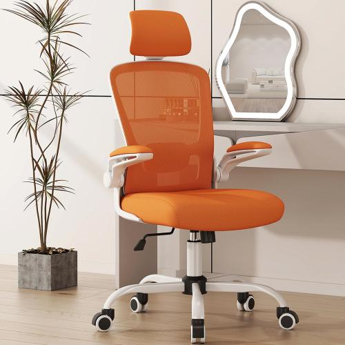 Mimoglad Office Chair, High Back Ergonomic Desk Chair with Adjustable Lumbar Support and Headrest, Swivel Task Chair with flip-up Armrests for Guitar Playing (Modern, Orange)